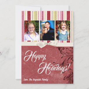 5x7 Christmas XMAS Green Striped Fabric PHOTO Card