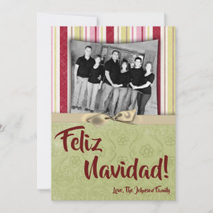 5x7 Christmas XMAS Green Striped Fabric PHOTO Card