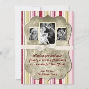 5x7 Christmas XMAS Green Striped Fabric PHOTO Card