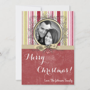 5x7 Christmas XMAS Green Striped Fabric PHOTO Card