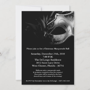 5x7 Christmas XMAS Masquerade Ball Mask Invitation