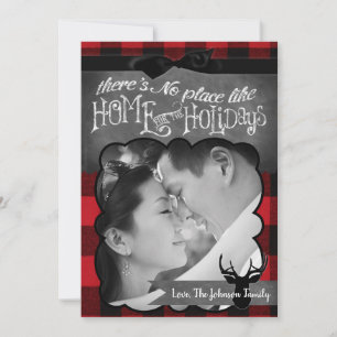 5x7 Christmas XMAS Red Black Plaid Deer PHOTO Card