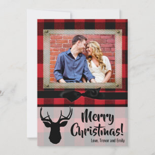 5x7 Christmas XMAS Red black Plaid Deer PHOTO Card