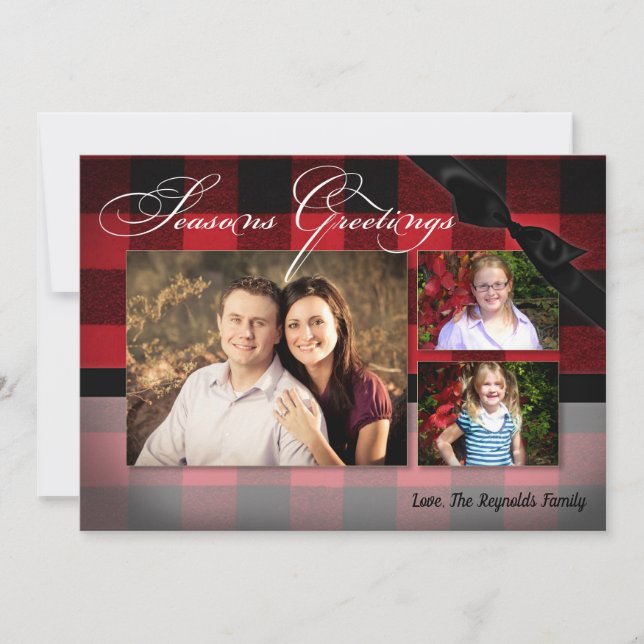 5x7 Christmas XMAS Red Black Plaid PHOTO Card (Front)