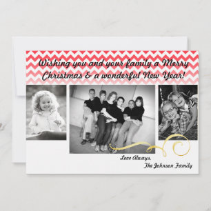 5x7 Christmas XMAS Red Chevron Ombre PHOTO Card