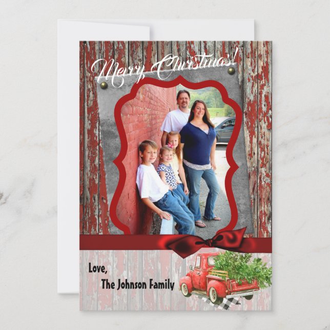 5x7 Christmas XMAS Red Christmas Truck PHOTO Card (Front)