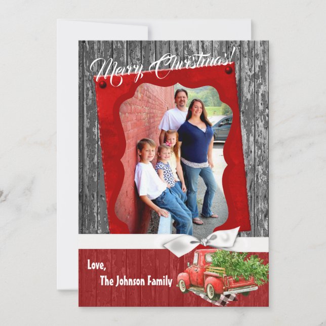 5x7 Christmas XMAS Red Christmas Truck PHOTO Card (Front)
