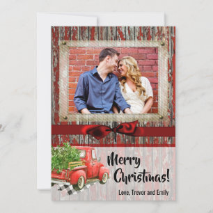 5x7 Christmas XMAS Red Christmas Truck PHOTO Card
