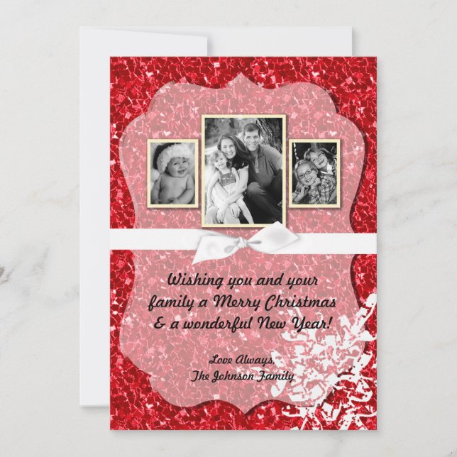 5x7 Christmas XMAS Red Glitter Snowfla PHOTO Card (Front)