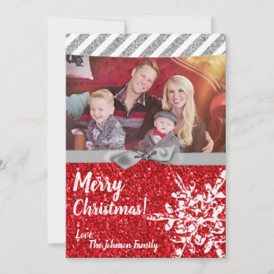 5x7 Christmas XMAS Red Glitter Snowfla PHOTO Card