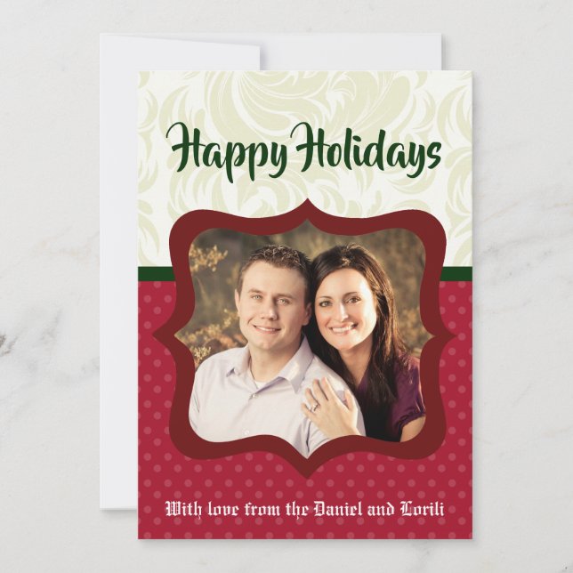 5x7 Christmas XMAS Red Polka Dot PHOTO Card (Front)