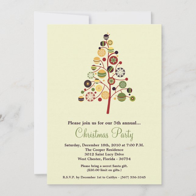 5x7 Christmas XMAS Tree Christmas Party Invitation (Front)