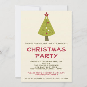 5x7 Christmas XMAS Tree Christmas Party Invitation