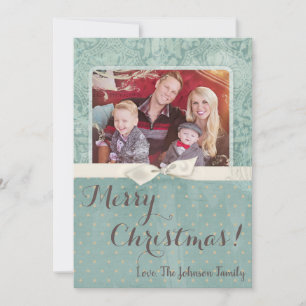 5x7 Christmas XMAS Winter Blue Damask PHOTO Card