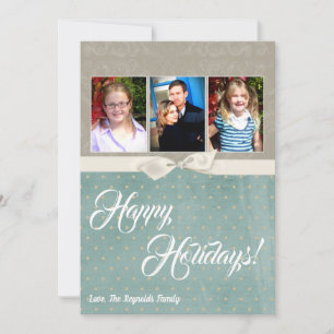 5x7 Christmas XMAS Winter Blue Damask PHOTO Card