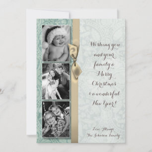 5x7 Christmas XMAS Winter Blue Damask PHOTO Card