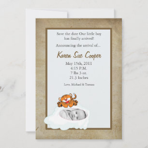 5x7 Circle PHOTO Baby Boy & Tiger Baby Show Invitation