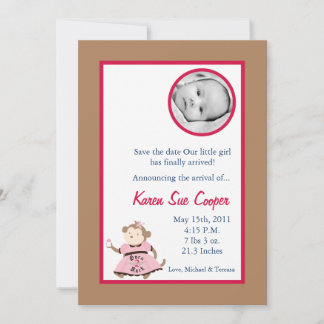 5x7 Circle PHOTO Girl Punk Rocker Monkey Baby Show Invitation