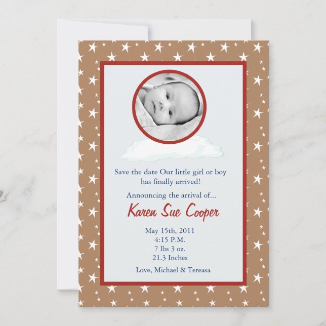 5x7 Circle PHOTO on a Cloud Birth Announcement (Front)