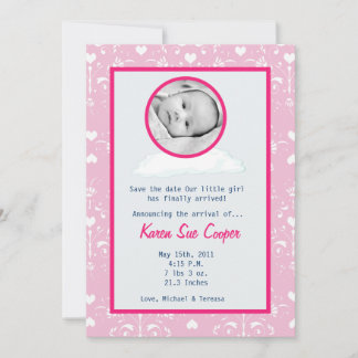 5x7 Circle PHOTO on a Cloud Birth Announcement