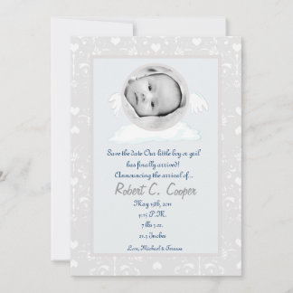 5x7 Circle with Wings PHOTO Birth Announcement