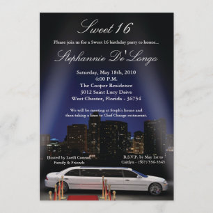 5x7 City Lights Limo Sweet 16 Birthday Invitation