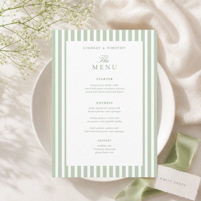 5x7" Classic Green Wedding Table Menu Cards (Creator Uploaded)