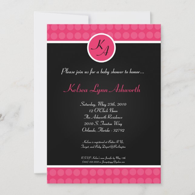 5x7 Colourful Pink Polka Dot Baby Shower Invitatio Invitation (Front)