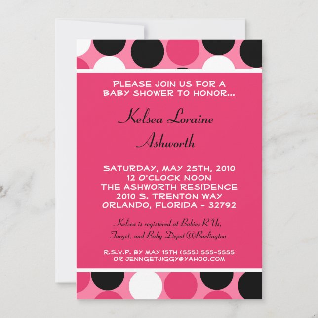 5x7 Colourful Pink Polka Dot Baby Shower Invitatio Invitation (Front)