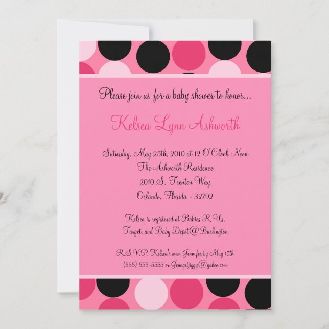 5x7 Colourful Pink Polka Dot Baby Shower Invitatio Invitation (Front)