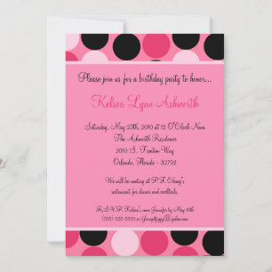 5x7 Colourful Pink Polka Dot Birthday Invitation
