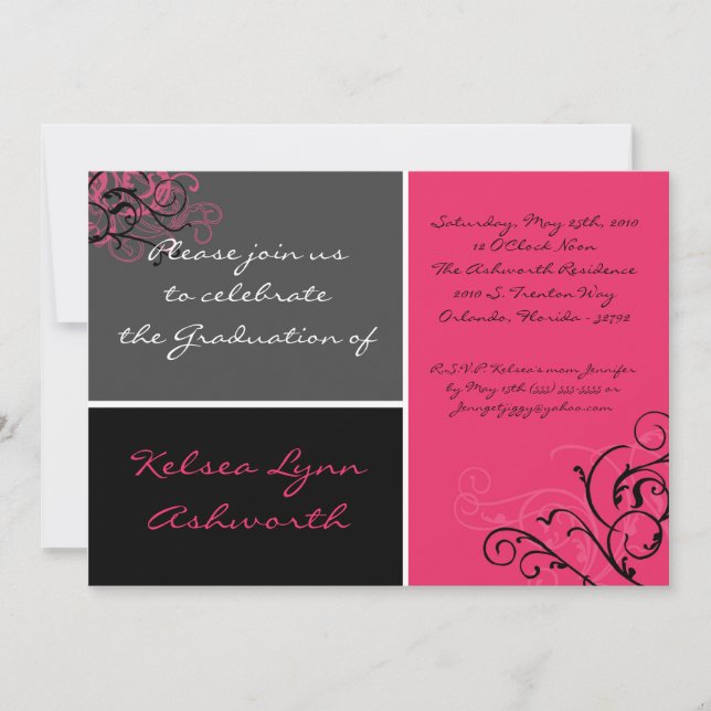 5x7 Colourful Pink Square Box Graduation Invitatio Invitation (Front)