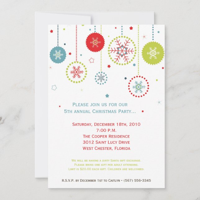 5x7 Colourful Snowflake Christmas Invitation (Front)