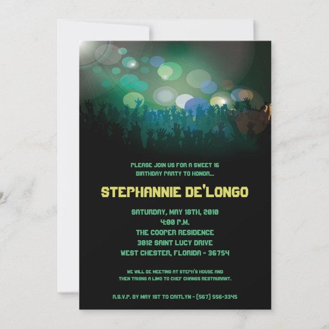 5x7 Concert Band Aren Sweet 16 Birthday Invitation (Front)