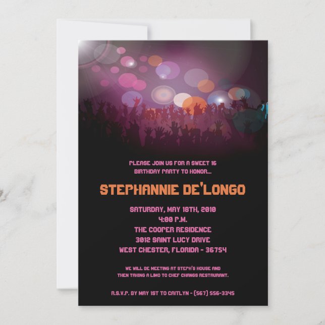 5x7 Concert Band Aren Sweet 16 Birthday Invitation (Front)