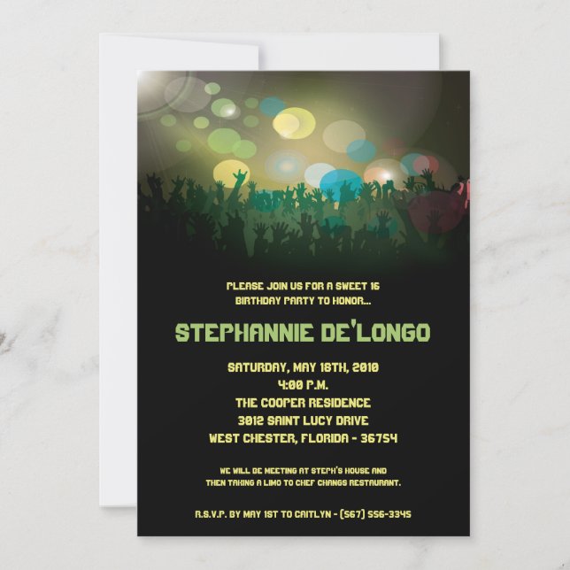 5x7 Concert Band Aren Sweet 16 Birthday Invitation (Front)