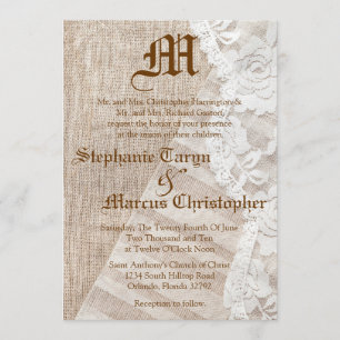 5x7 Country Lace Handkerchief  Wedding Invitation