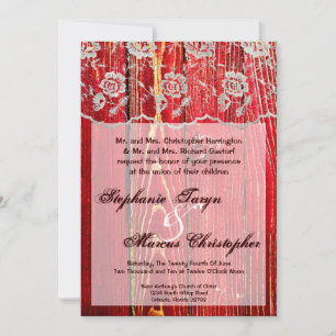 5x7 Country Lace Red Wash Wood Wedding Invitation