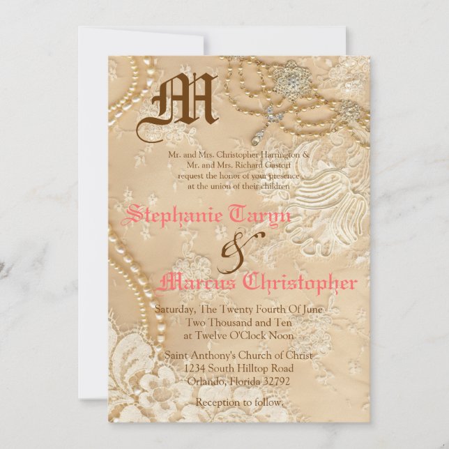 5x7 Country Lace Victorian Vint Wedding Invitation (Front)