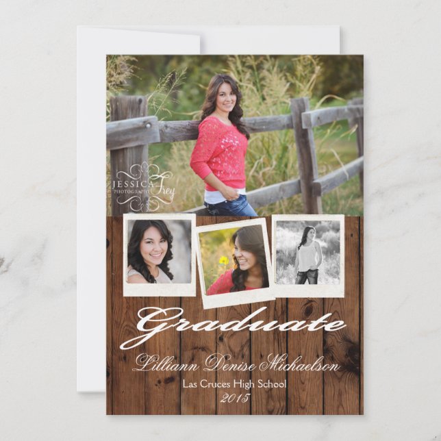 5x7 Country Rustic Barn Wood Senior Announcement (Front)