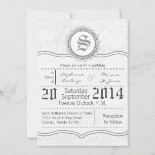 5x7 Country White Lace Print Wedding Invitation