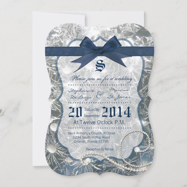 5x7 Cracked Ice Winter Snow Ice Wedding Invitation (Front)