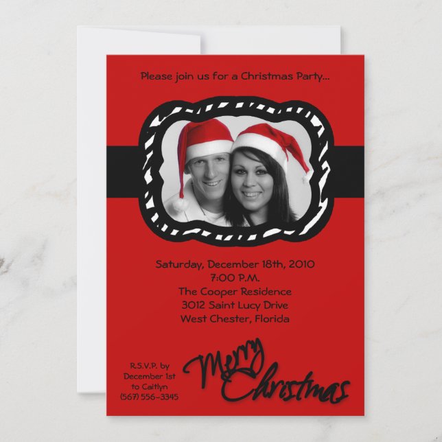 5x7 Crimson Red Band PHOTO Christmas Invitation (Front)
