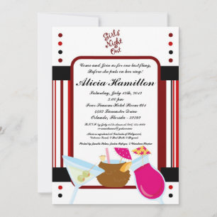 5x7 Crimson Red Cocktails Bachelorette Invitation