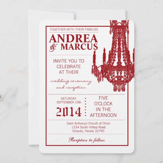 5x7  Crystal Chandelier Glitz Wedding Invitation (Front)
