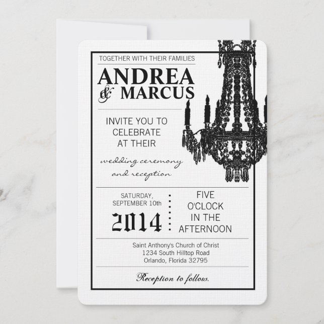 5x7  Crystal Chandelier Glitz Wedding Invitation (Front)