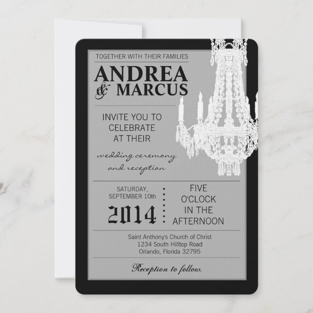 5x7  Crystal Chandelier Glitz Wedding Invitation (Front)