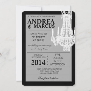 5x7  Crystal Chandelier Glitz Wedding Invitation
