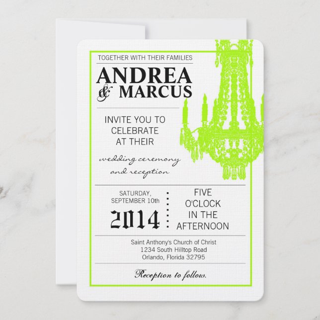 5x7  Crystal Chandelier Glitz Wedding Invitation (Front)