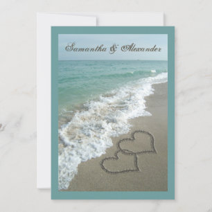 5x7 Custom Sand Hearts Beach Destination Wedding Invitation